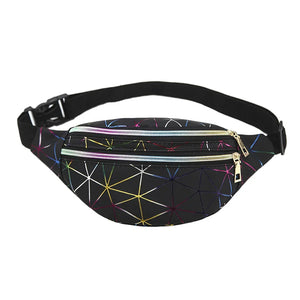 Geometric Pattern Waist Bag Leather Belt Chest Phone Pouch