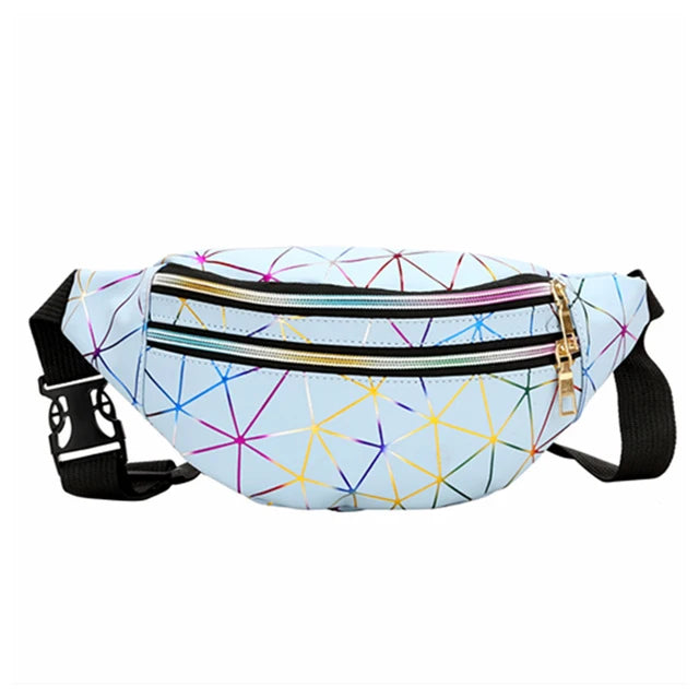 Geometric Pattern Waist Bag PU Leather Splicing Belt Phone Pouch