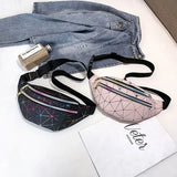 Geometric Pattern Waist Bag PU Leather Splicing Belt Phone Pouch