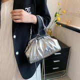 Silver Laser Sparkles Clutch Bag Crossbody Chain Shoulder Party Clutch