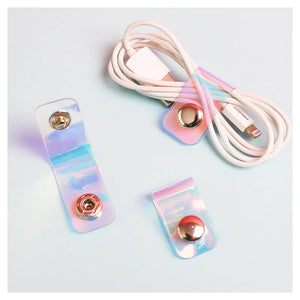 Laser Transparent Data Line Button Key Wallet Holders Portable Cable Winder