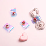 Laser Transparent Data Line Button Key Wallet Holders Portable Cable Winder