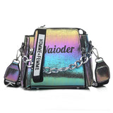 Laser Women Letter Shoulder Bag PU Messenger Crossbody Bucket
