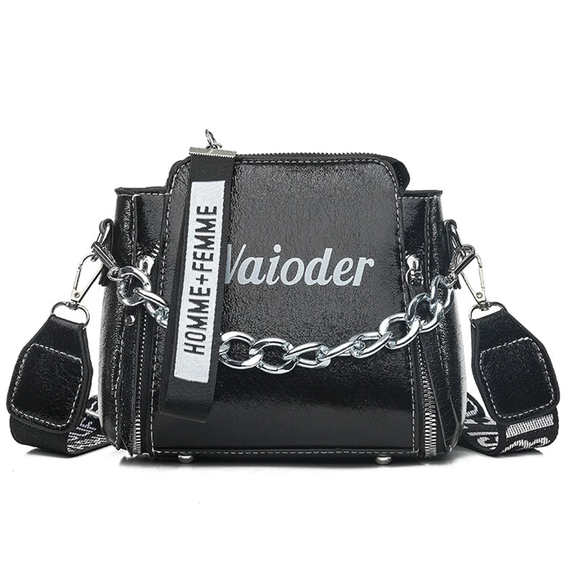Laser Women Letter Shoulder Bag PU Messenger Crossbody Bucket