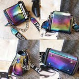 Laser Women Letter Shoulder Bag PU Messenger Crossbody Bucket