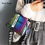 Laser Women Letter Shoulder Bag PU Messenger Crossbody Bucket