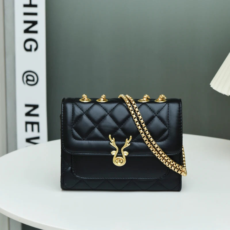 Leather Handbags Embroidered Diamond Square Shoulder Bag For Women