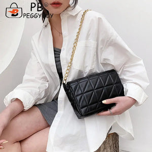 Lattice Pattern Chain Shoulder Underarm Bag PU Women Flap Handbags