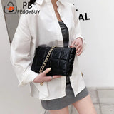 Lattice Pattern Chain Shoulder Underarm Bag PU Women Flap Handbags