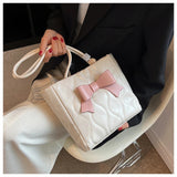 Lattice Pattern Korea Tote Bags for Women Bowtie Handbag Satchel