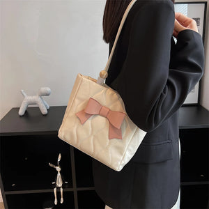 Lattice Pattern Korea Tote Bags for Women Bowtie Handbag Satchel