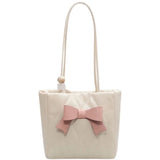 Lattice Pattern Korea Tote Bags for Women Bowtie Handbag Satchel