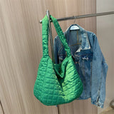 Lattice Pattern Shoulder Bag Cotton Handbag Women Large Capacity Tote Bags