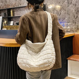 Quilted Shoulder Bag Lattice Pattern Women's Handbag Feather Padded Tote