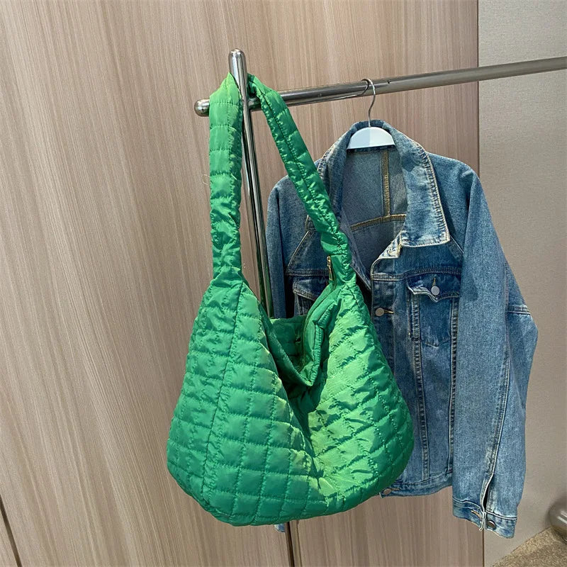Lattice Pattern Shoulder Bag Cotton Handbag Women Large Capacity Tote Bags
