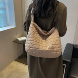 Lattice Pattern Shoulder Bag Cotton Handbag Women Large Capacity Tote Bags