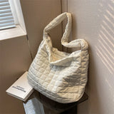 Lattice Pattern Shoulder Bag Cotton Handbag Women Large Capacity Tote Bags