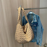 Lattice Pattern Shoulder Bag Cotton Handbag Women Large Capacity Tote Bags