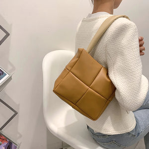 Quilted Lattice Pattern Handbag for Women, Underarm Nylon Bag