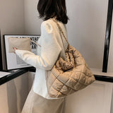 Lattice Plaited Chain Square Nylon Padded Hobo Bag For Women 2 Pc Set