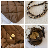 Lattice Plaited Chain Square Nylon Padded Hobo Bag For Women 2 Pc Set