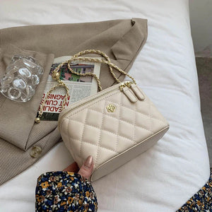 Lattice Square Box Crossbody Shoulder Bag PU Leather Women's Handbag