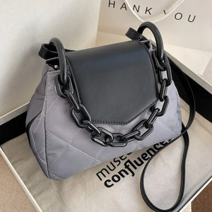 Winter Lattice Square Chain Tote Bag High-quality Nylon Women's Handbag