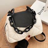 Winter Lattice Square Tote Bag PU Leather Women's Handbag