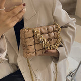 Lattice Thick Chain Small Square Bag Texture Shoulder Messenger Bag