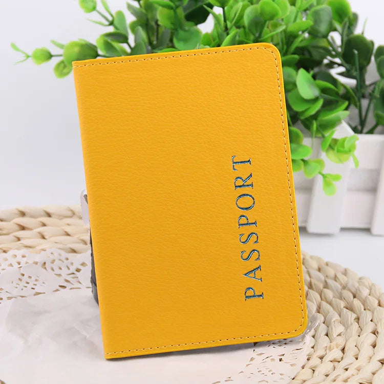 Lavender PU Passport Holder Litchi Grain Tickets Cover Bag Clip