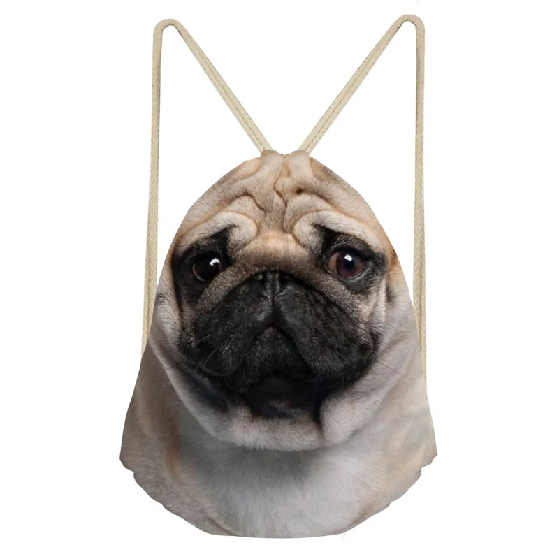 Lazy Pug Dog Drawstring Backpack Storage Bag