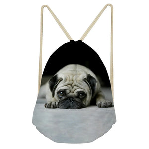 Lazy Pug Dog Drawstring Backpack Storage Bag