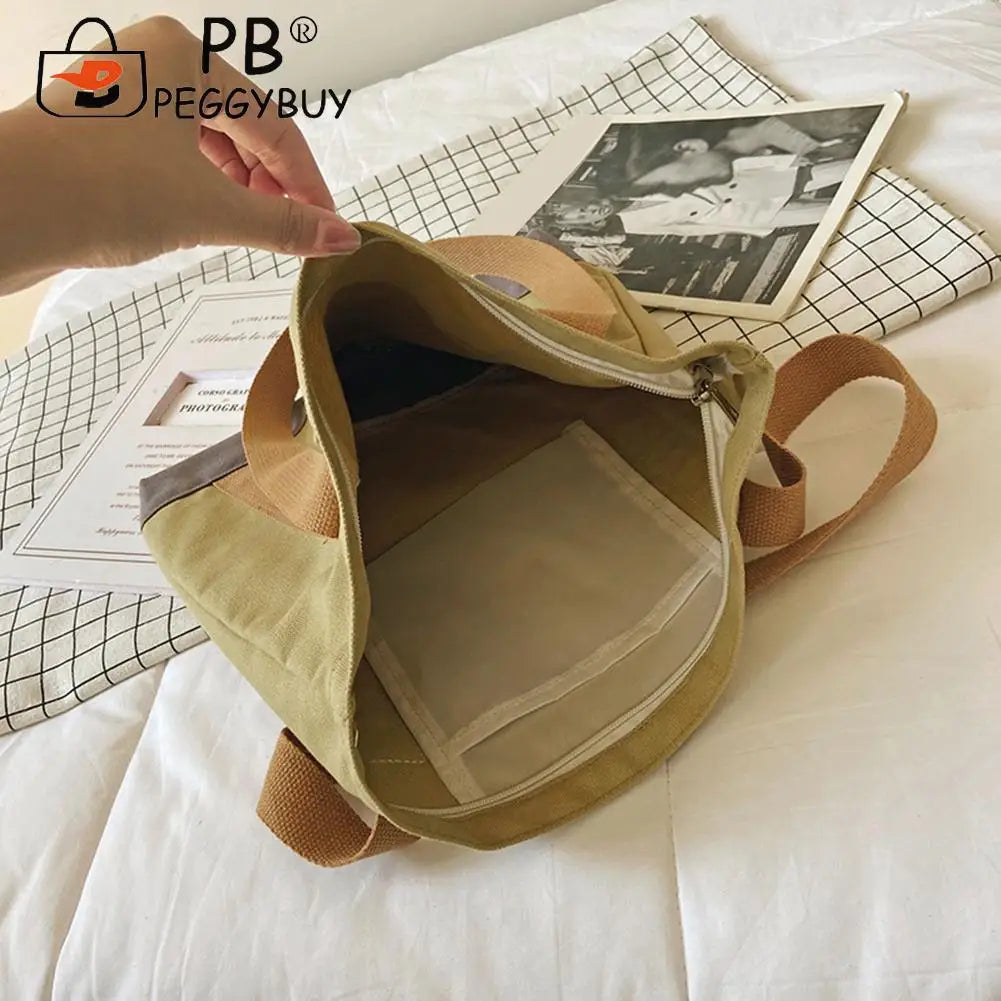 Casual Canvas Shoulder Bag Women Large Capacity Shopping Handbags