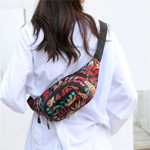 Leaf Pattern Canvas Crossbody Chest Bag Large Capacity Waist Bag