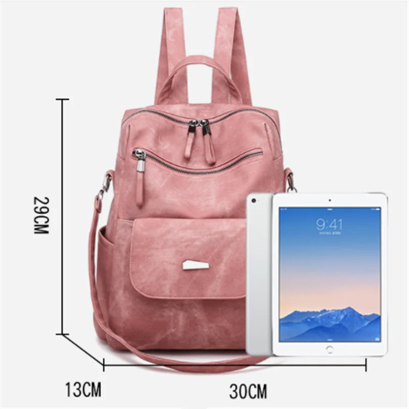 Vintage Leather Backpack for Women School Travel Bagpack