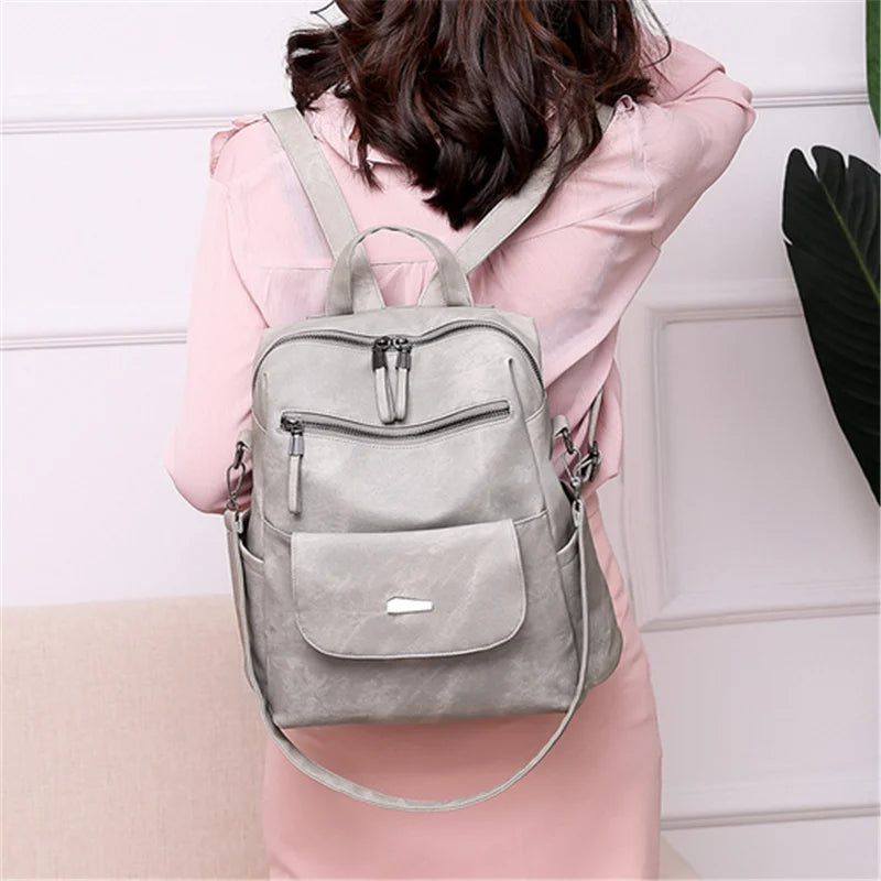 Vintage Leather Backpack Women Shoulder Bag Travel Bagpack