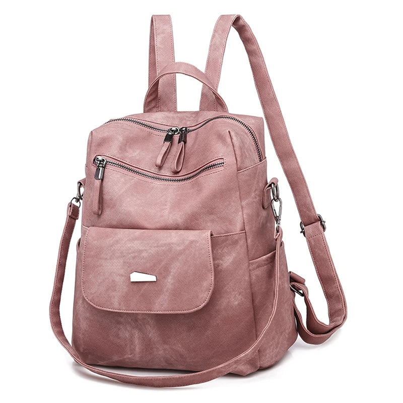 Vintage Leather Backpack Women Shoulder Bag Travel Bagpack