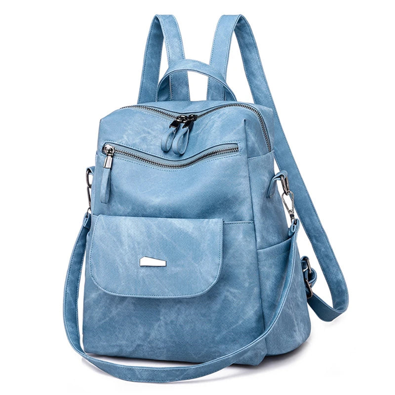 Vintage Leather Backpack Women Shoulder Bag Travel Bagpack