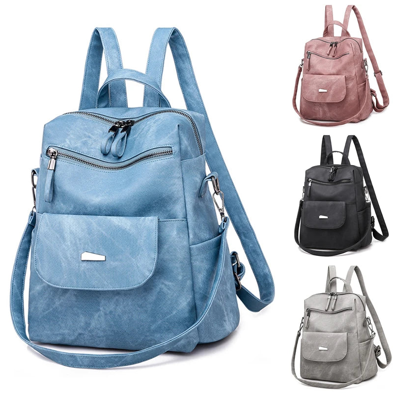 Vintage Leather Backpack Women Shoulder Bag Travel Bagpack