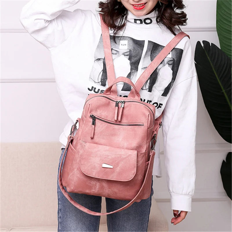 Leather Backpack Women Shoulder Bag Vintage Bagpack Travel Backpacks