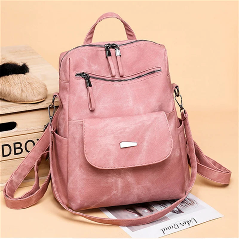 Leather Backpack Women Shoulder Bag Vintage Bagpack Travel Backpacks