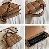 Leather Flap Shoulder Bag for Women Cross Body Satchel Chain Small Square Tote H