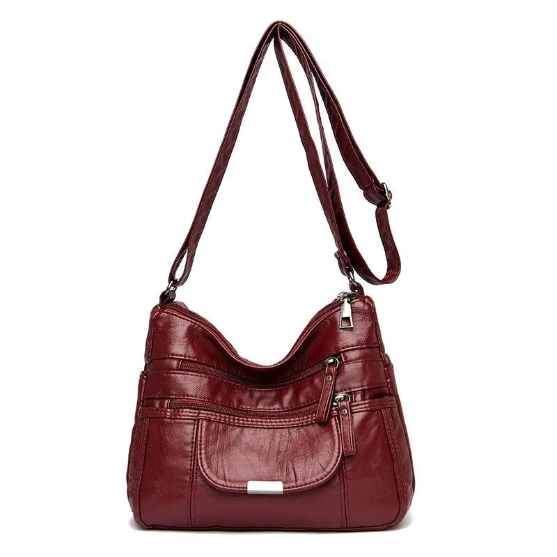 Vintage Leather Crossbody Bag Fold Over Small Multi-Pocket Women Messenger Bag
