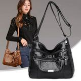 Vintage Leather Crossbody Bag Fold Over Small Multi-Pocket Women Messenger Bag
