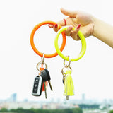 Leather Bracelet Key Ring PU Leather Fluorescent Tassels Big Key Ring