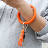 Leather Bracelet Key Ring PU Leather Fluorescent Tassels Big Key Ring