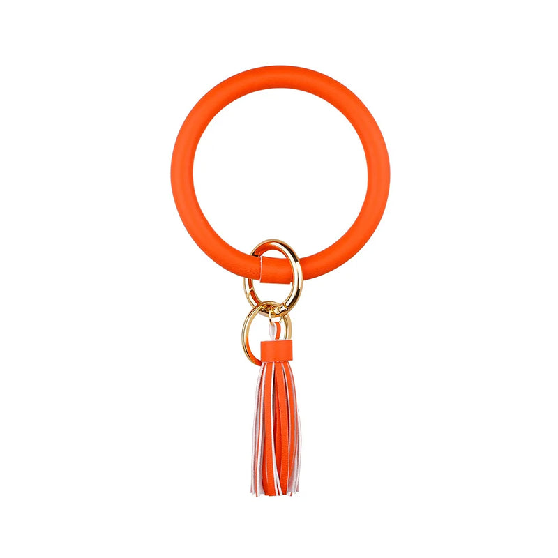 Leather Bracelet Key Ring PU Leather Fluorescent Tassels Big Key Ring