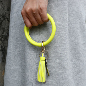 Leather Bracelet Key Ring PU Leather Fluorescent Tassels Big Key Ring
