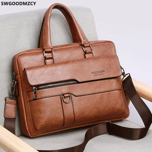 Men's Leather Laptop Briefcase Shoulder Bag