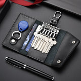 Leather Car Key Case Holder Organizer Pouch Split Key Wallet Bag